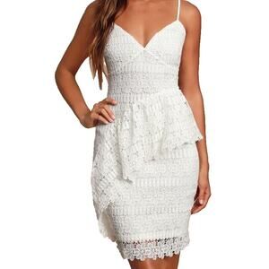 Lulus Mackenzie White Lace Ruffled Mini Dress Size S. NEW